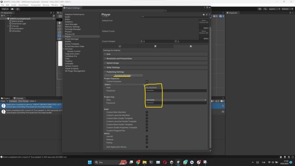 Unity WebRTC SDK Android Build Settings