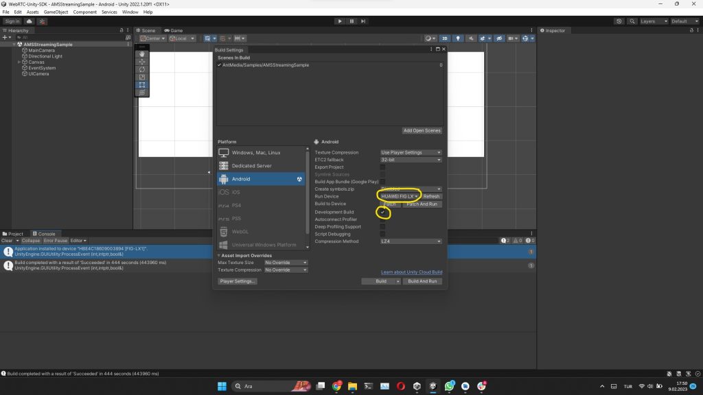 Unity WebRTC SDK Android Build Settings