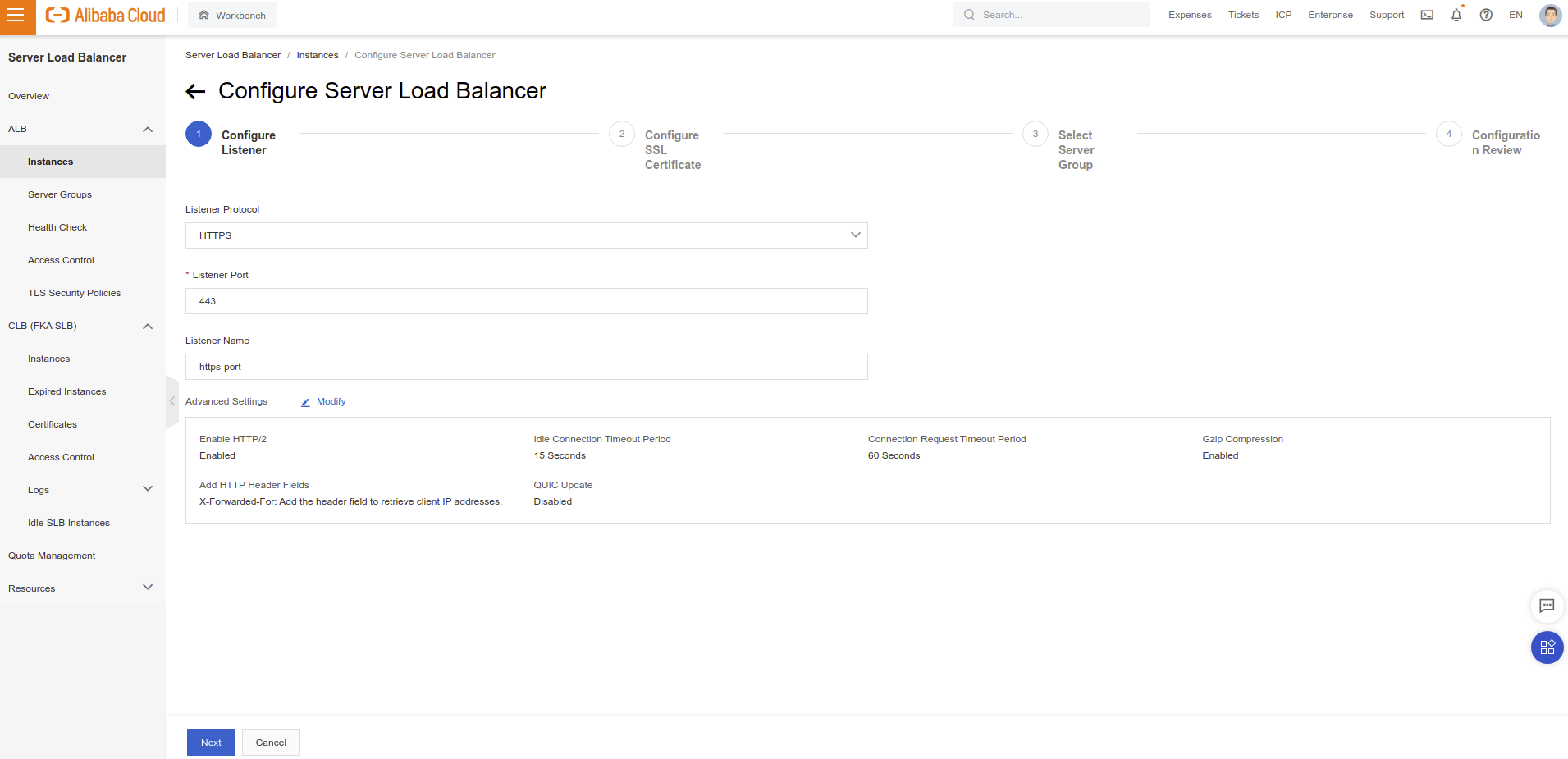 18 alibaba cloud load balancer https listener step1