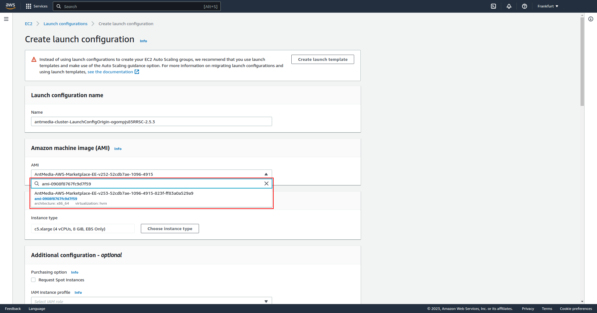 AWS cluster launch configuration