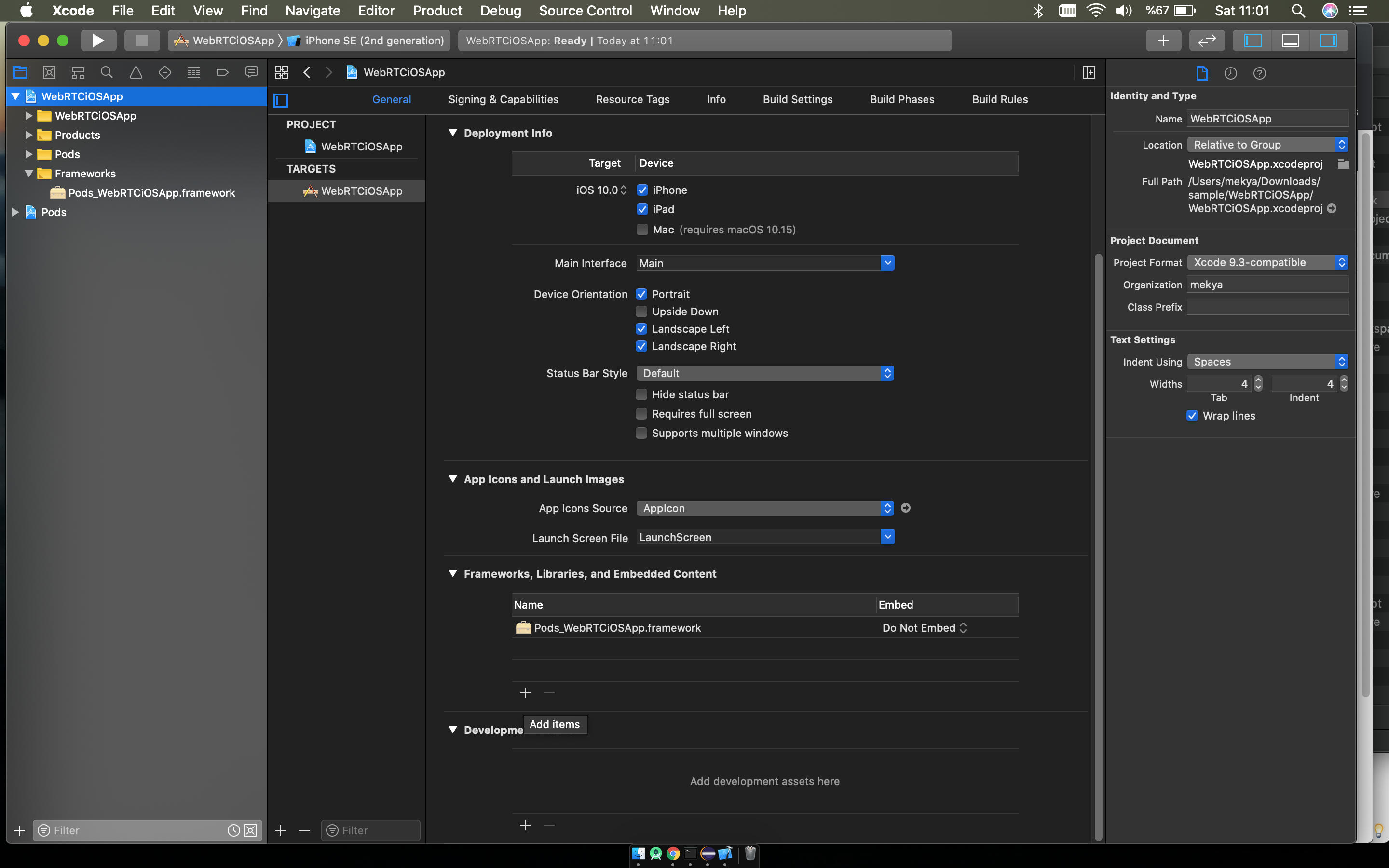 Embeding WebRTC.framework and WebRTCiOSSDK.framework on xcode