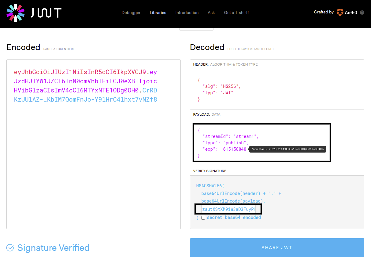 JWT Token parameters with timestamps