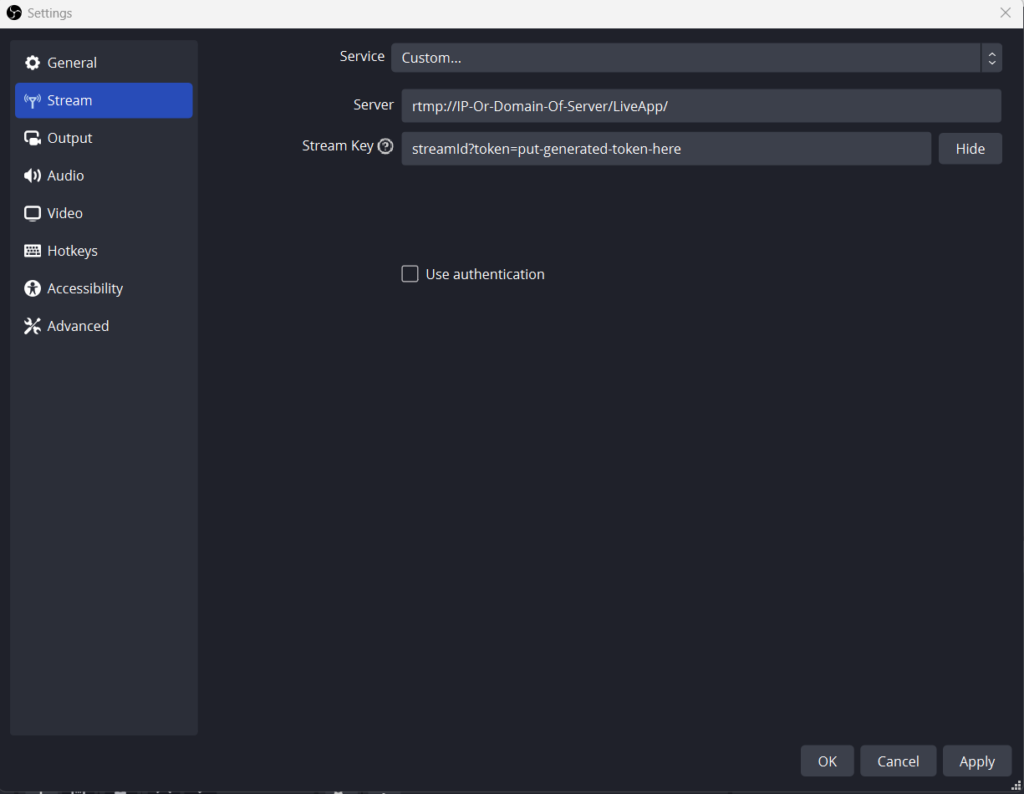 obs rtmp token