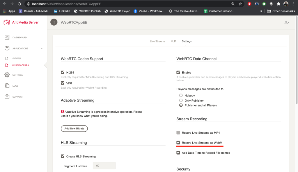 WebM Recording dashboard