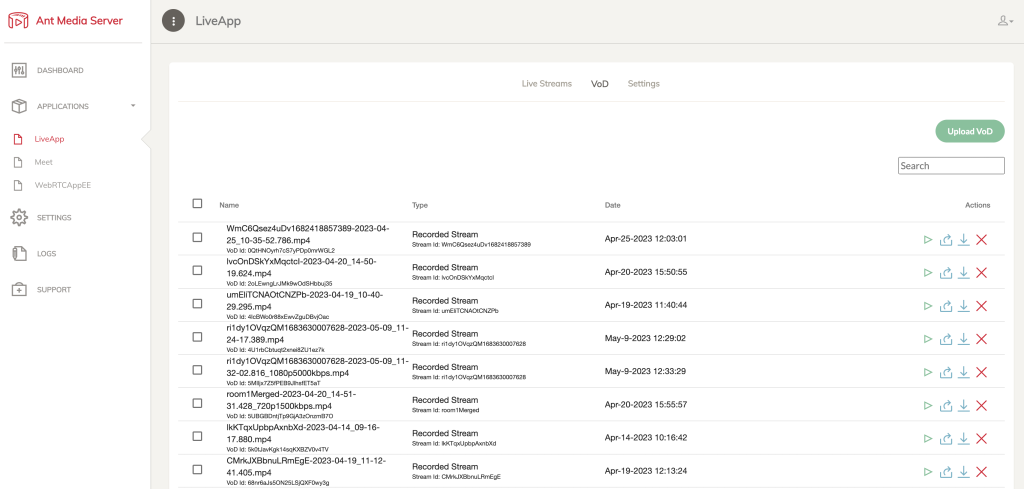 Ant Media Server List Vod Assets