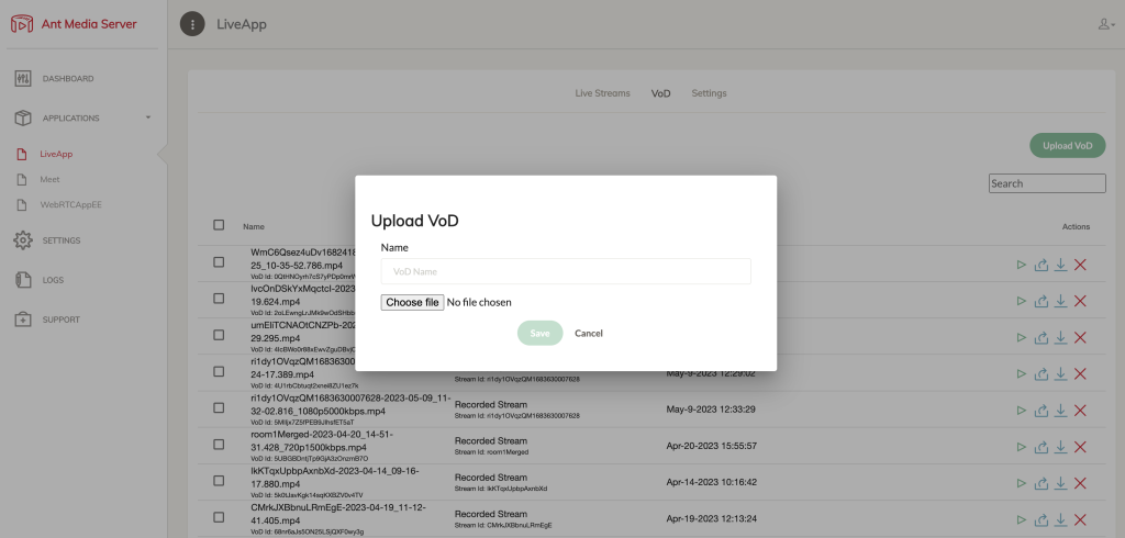Ant Media Server VoD Upload